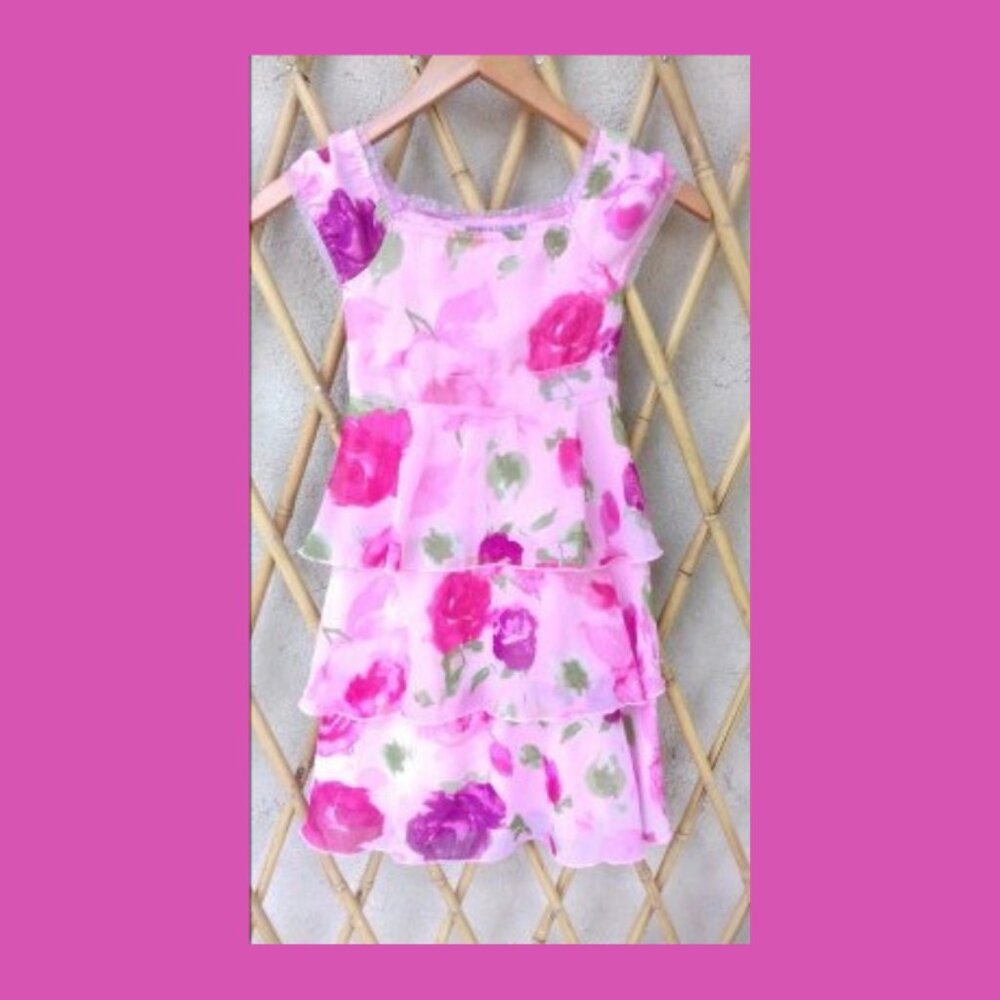 Basic Editions Girl's Floral Printed Light Pink Dress Girls Size 7/8